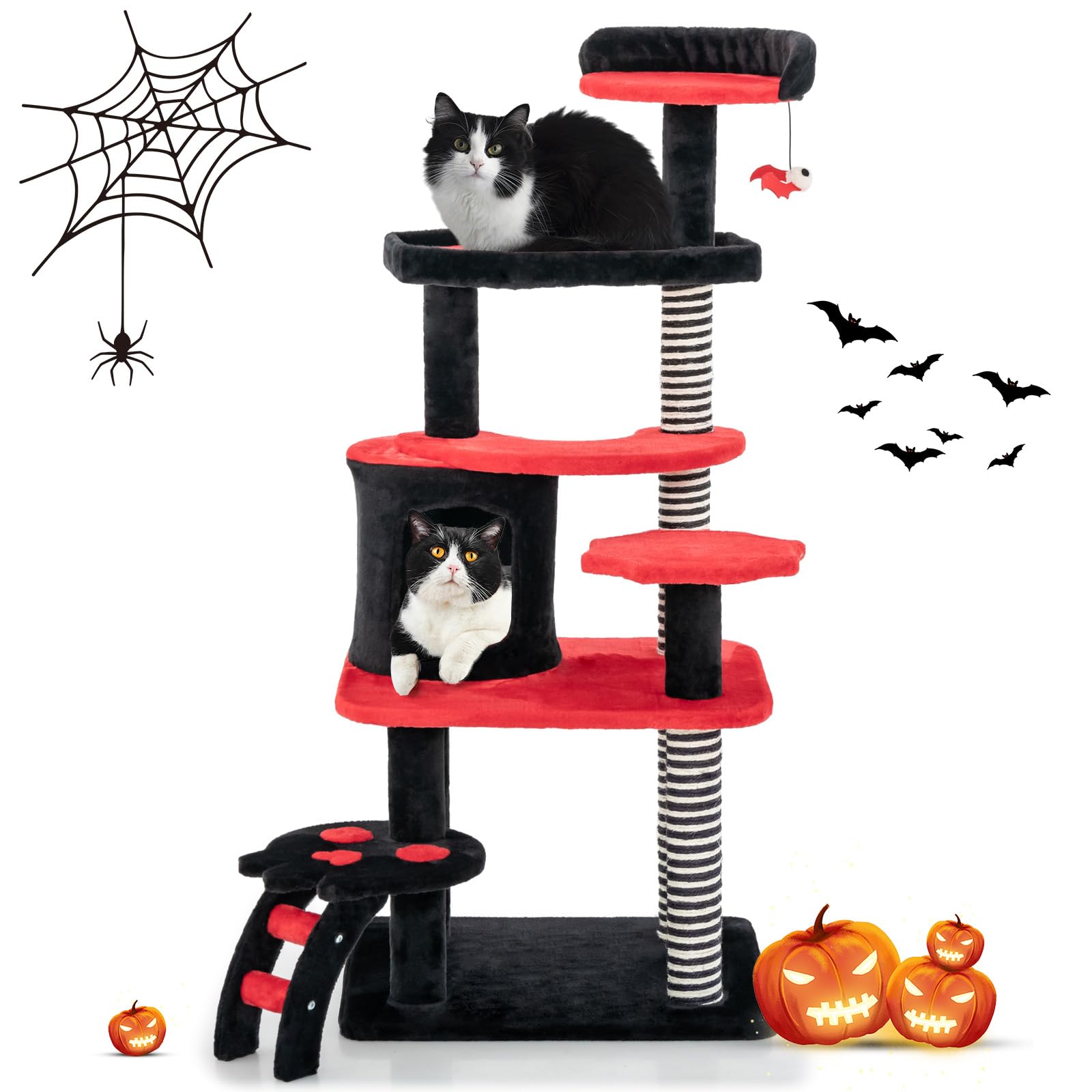 Arbre à chat gothique Tangkula, tour à chat noire de 52 pouces avec lit pour chat en forme de cercueil, condo pour chat, arbre à chat gothique effrayant pour chats d'intérieur